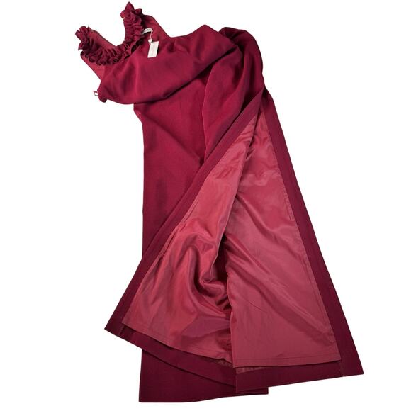 Trina Turk NWT Burgundy Formal Gown Ruffle Neck Maxi Dress Size 14 $368 - Picture 6 of 9